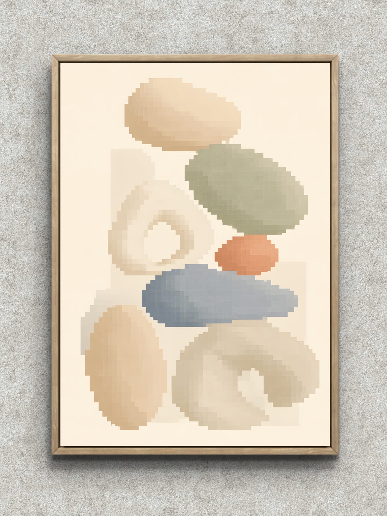 beige-oval-geometric-art-panel-main-1-ma-10729.jpg ベージュ地に楕円とアーチが重なるやわらかな幾何学アートパネル フレーム設置イメージ