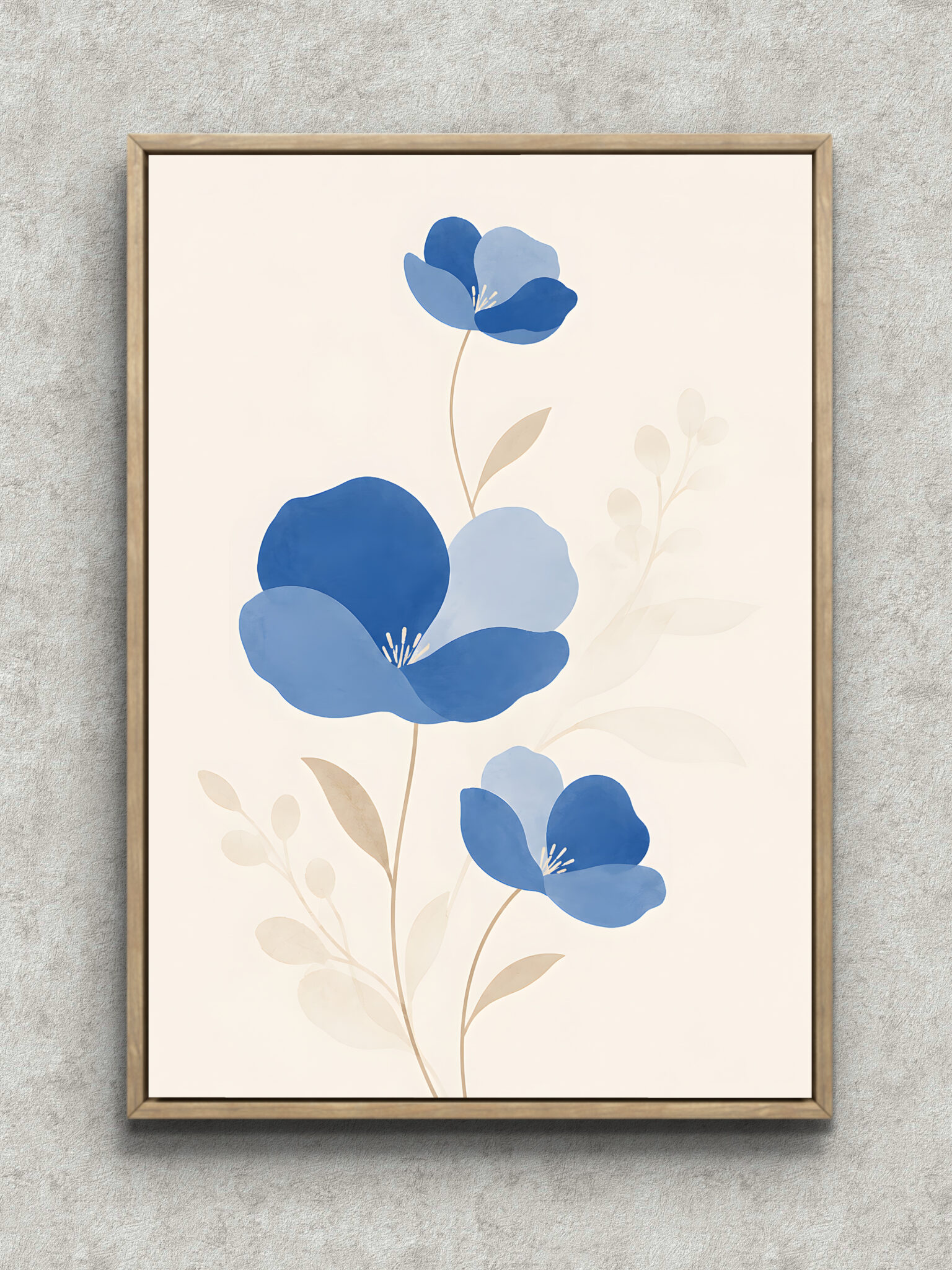 blue-flower-vertical-botanical-interior-art-main-1-ma-10666.jpg 青い花を縦に配した余白豊かな植物 インテリアアート フレーム設置イメージ