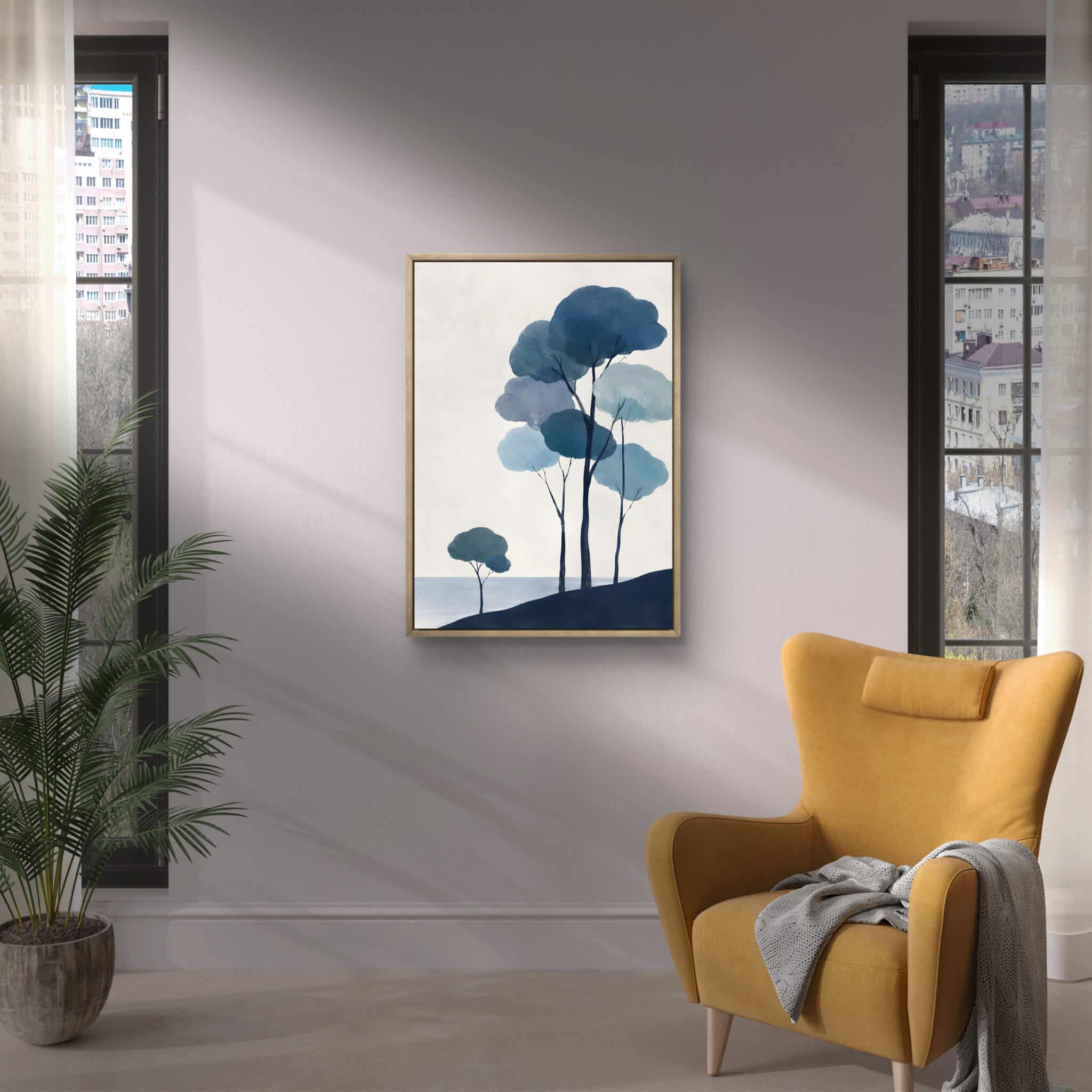 植物 インテリアアート｜青い木立と余白が澄む風景