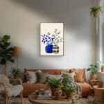 リビングに飾った青い花器モチーフの植物 インテリアアート 設置イメージ 7