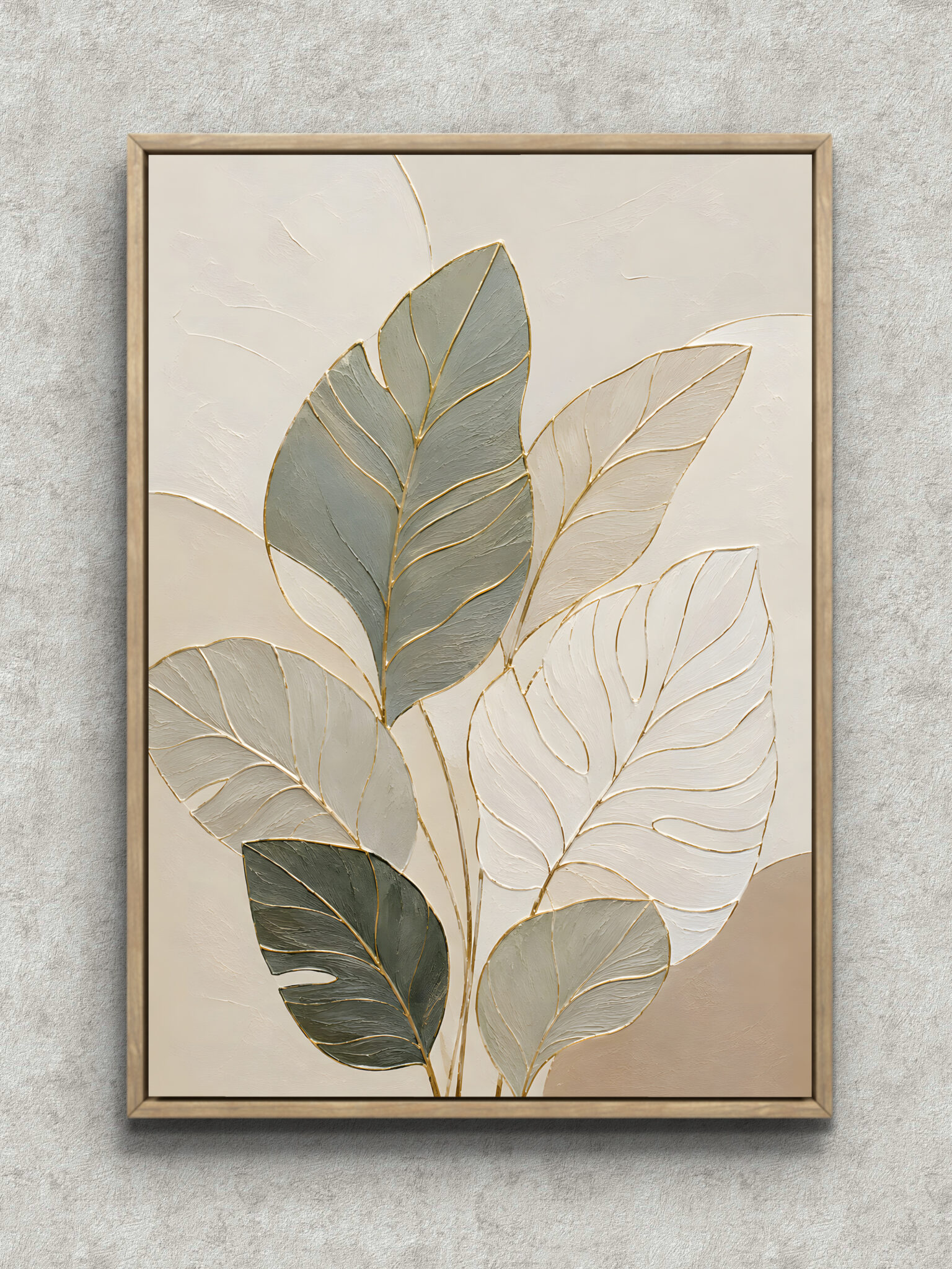 gold-vein-beige-leaf-interior-art-main-1-ma-10695.jpg 金色の葉脈が映える淡色リーフの植物 インテリアアート フレーム設置イメージ