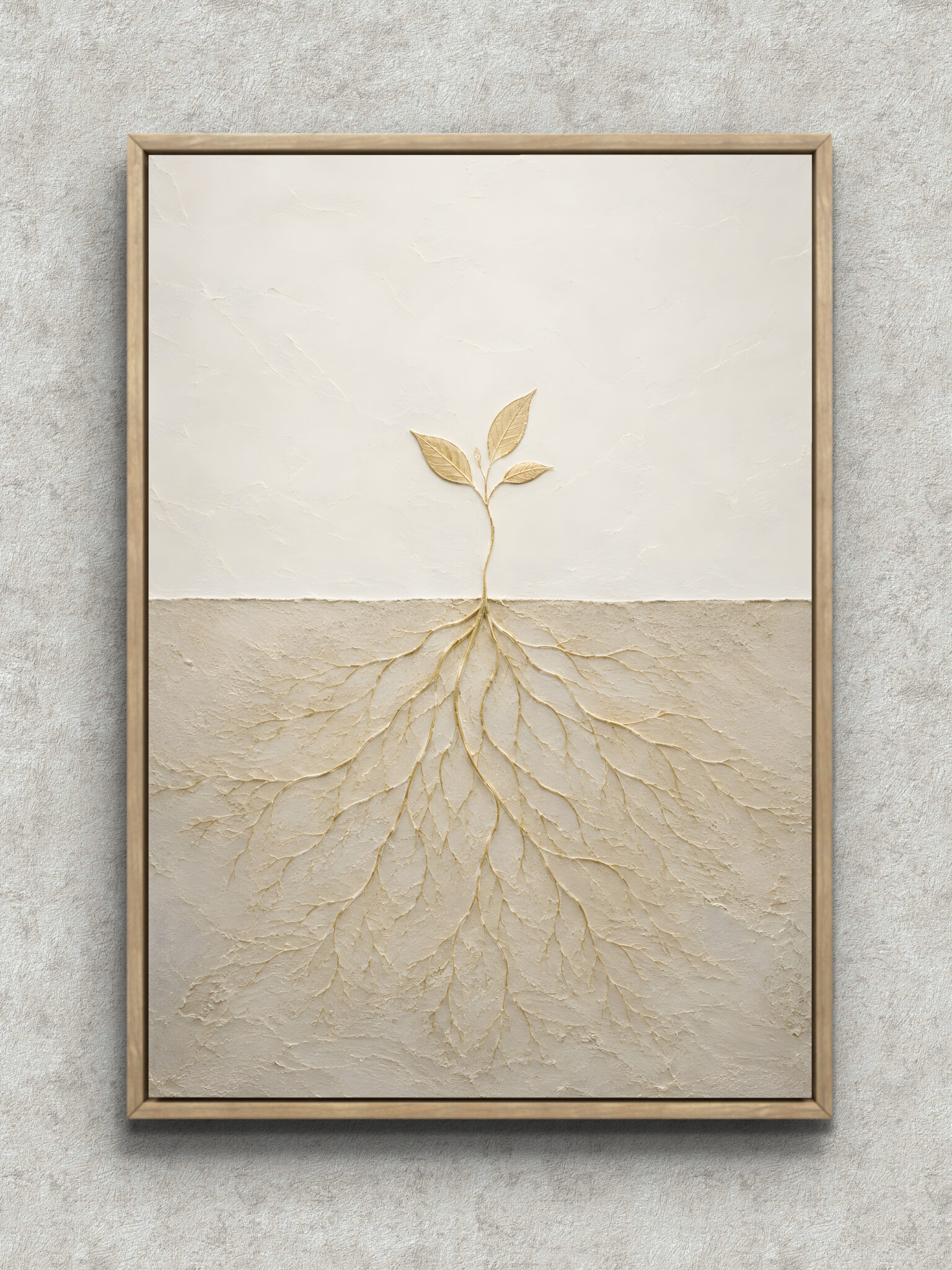 golden-young-tree-root-botanical-art-main-1-ma-10700.jpg 若木と根を淡いゴールドの線で描いた植物 インテリアアート フレーム設置イメージ