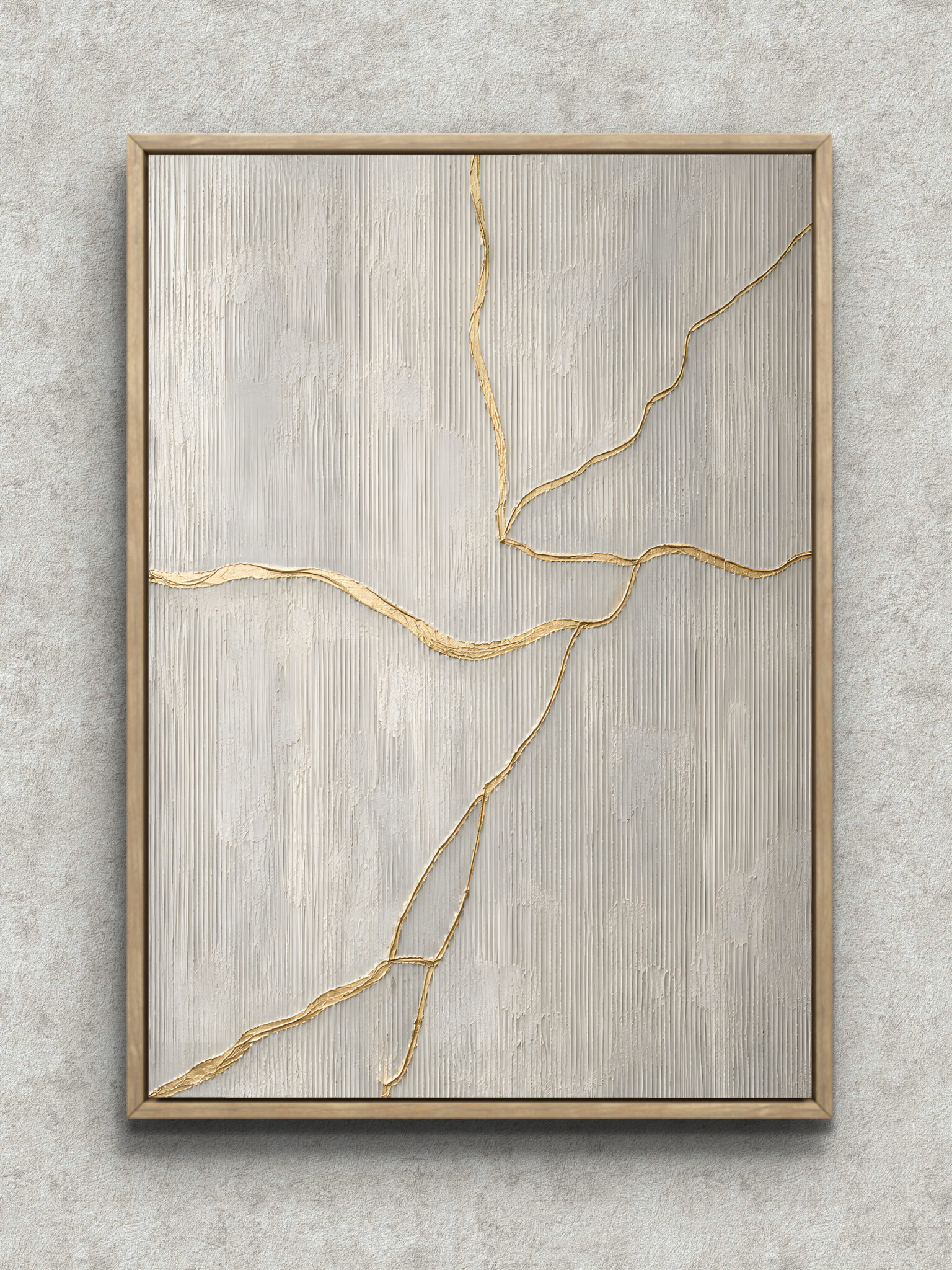 牛と椅子の抽象画 金色フレーム付き 抽象 インテリアアート｜金のひび線が映える上品な一枚