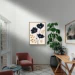 リビングに飾ったネイビーの花モチーフの植物 インテリアアート 設置イメージ 7