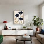 リビングに飾ったネイビーの花モチーフの植物 インテリアアート 設置イメージ 5