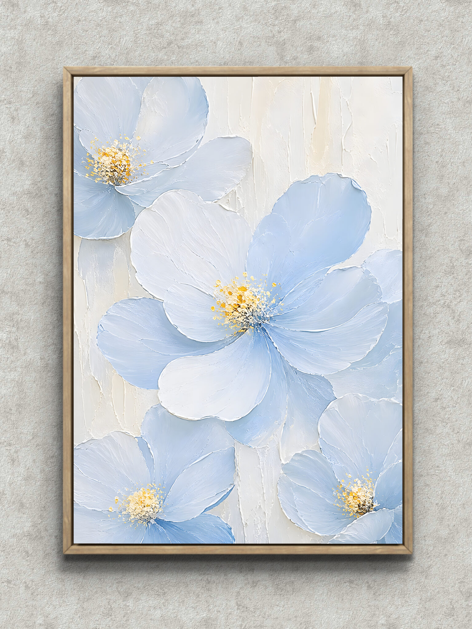 pale-blue-floral-abstract-interior-art-main-1-ma-10650.jpg 淡い水色と白の大輪の花を重ねた抽象 インテリアアート フレーム設置イメージ