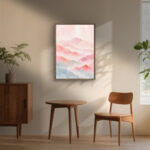 リビングに飾った淡い山並みのピンク 絵画のアートパネル 設置イメージ 6
