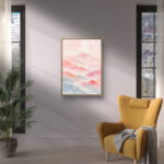 リビングに飾った淡い山並みのピンク 絵画のアートパネル 設置イメージ 7