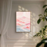 リビングに飾った淡い山並みのピンク 絵画のアートパネル 設置イメージ 3