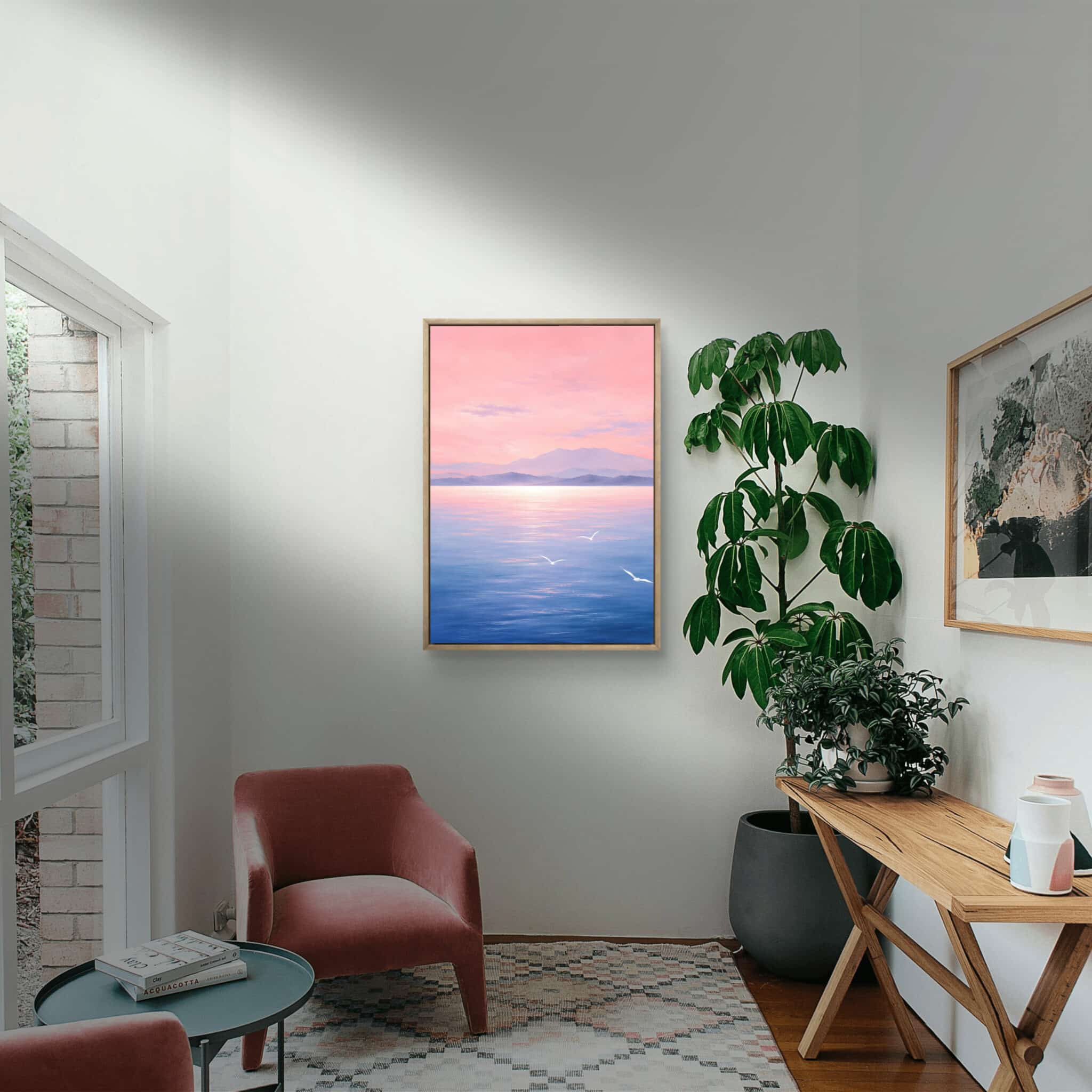 抽象 インテリアアート｜淡い海と空が広がる風景画