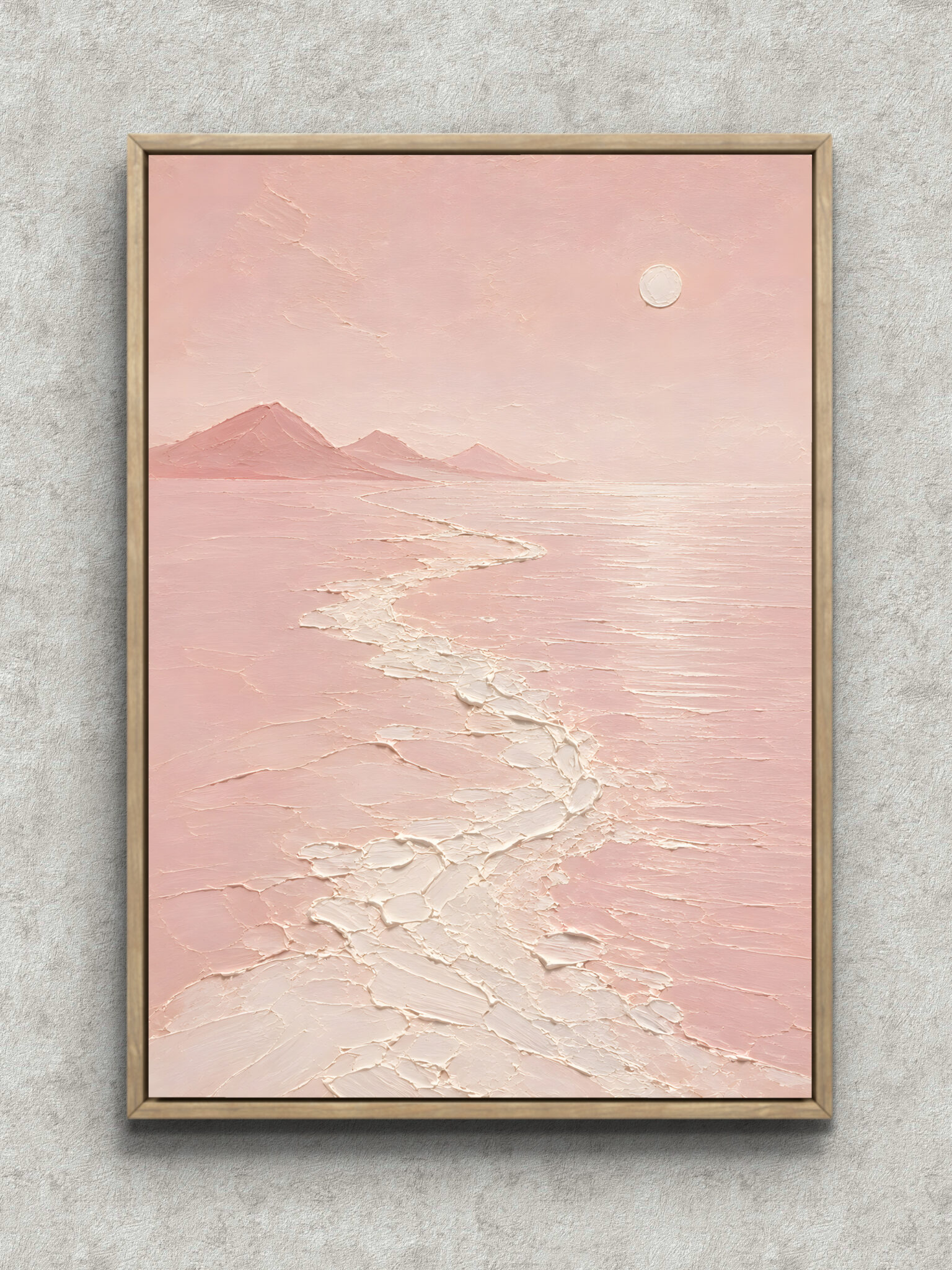 抽象 インテリアアート｜桃色の海と月が映る静かな風景