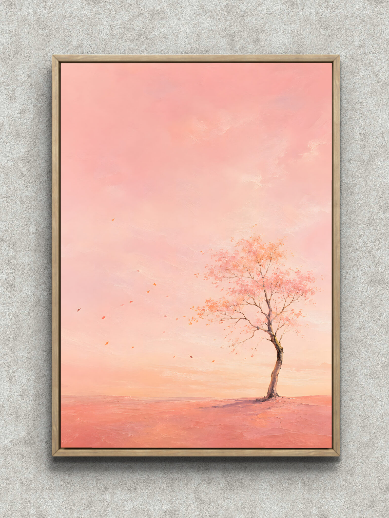 pink-single-tree-abstract-interior-art-main-1-ma-10852.jpg 桜色の余白に一本木が佇む抽象 インテリアアート フレーム設置イメージ