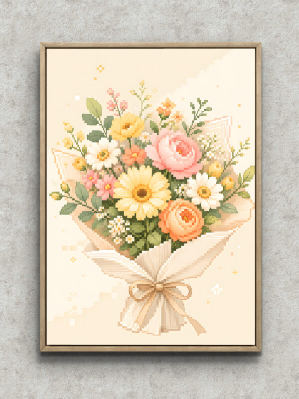 植物 インテリアアート｜ピクセル調の花束をやさしく飾る