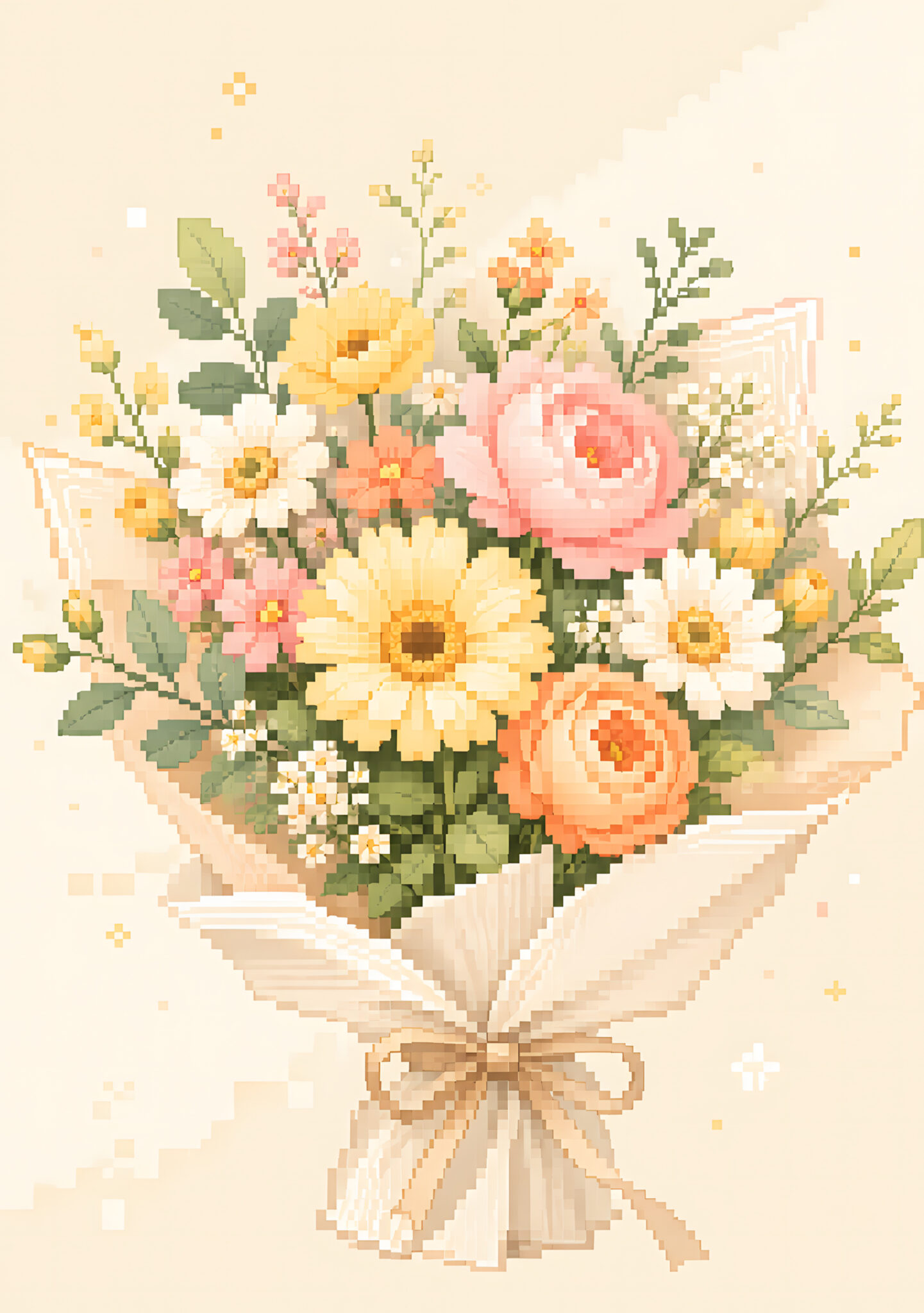 植物 インテリアアート｜ピクセル調の花束をやさしく飾る