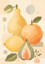 ピクセル調の洋なしとりんごを描いた植物 インテリアアート