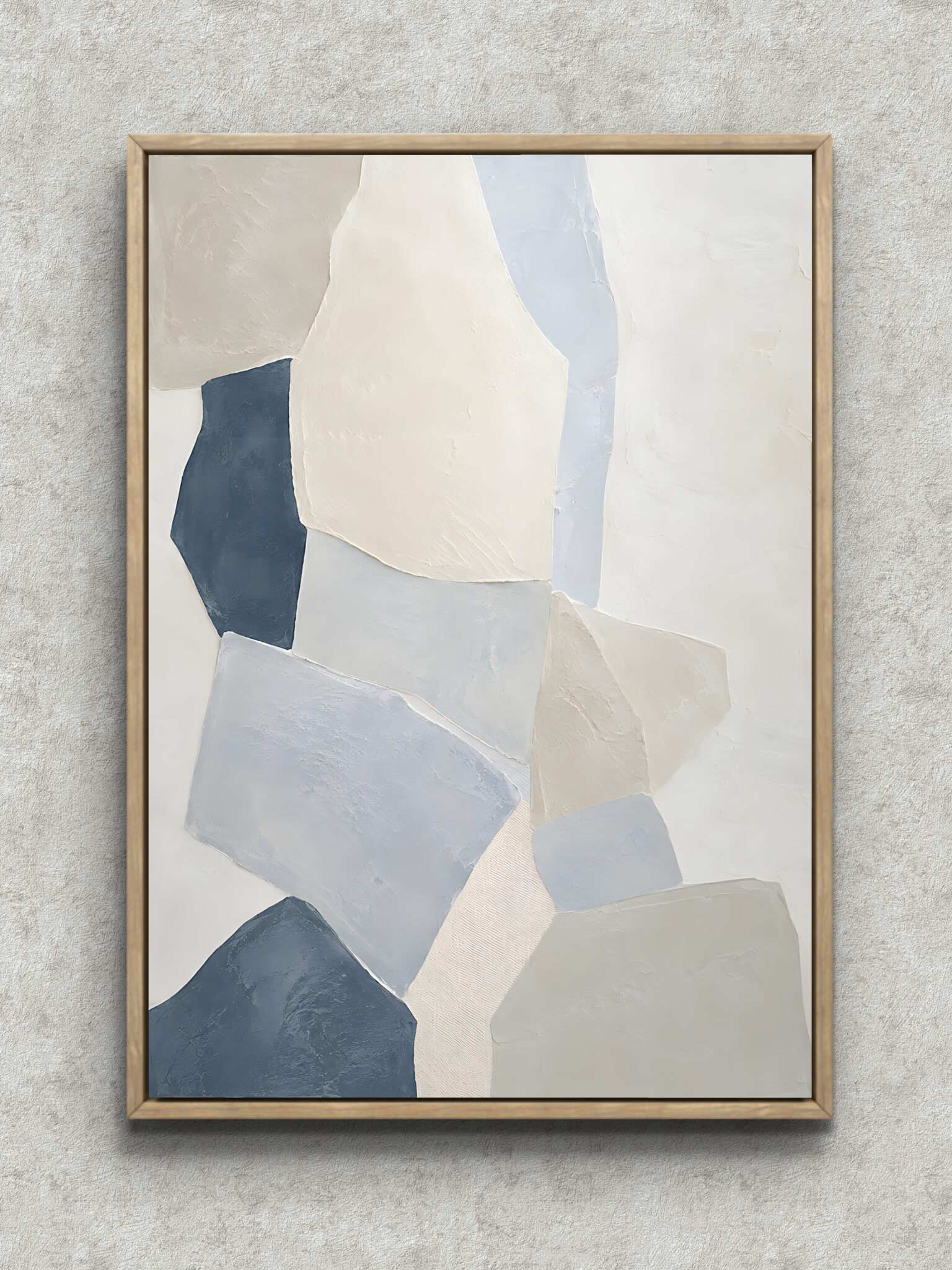 quiet-stone-shapes-abstract-interior-art-main-1-ma-10687.jpg 淡いブルーグレーと白の面が重なる静かな抽象 インテリアアート フレーム設置イメージ