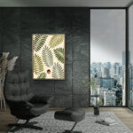 リビングに飾った緑葉のリズムと小さな実の植物 インテリアアート 設置イメージ 3