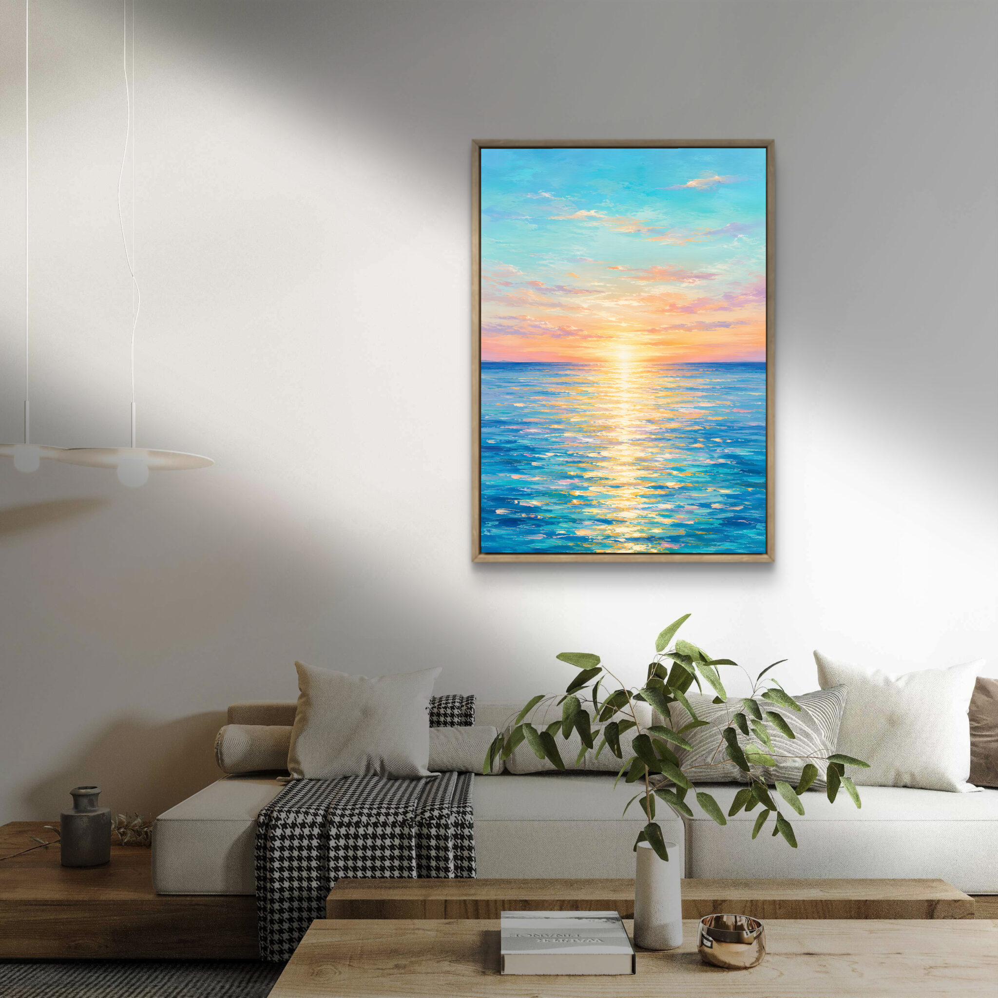 抽象 インテリアアート｜海と光がやわらぐ縦構図の風景