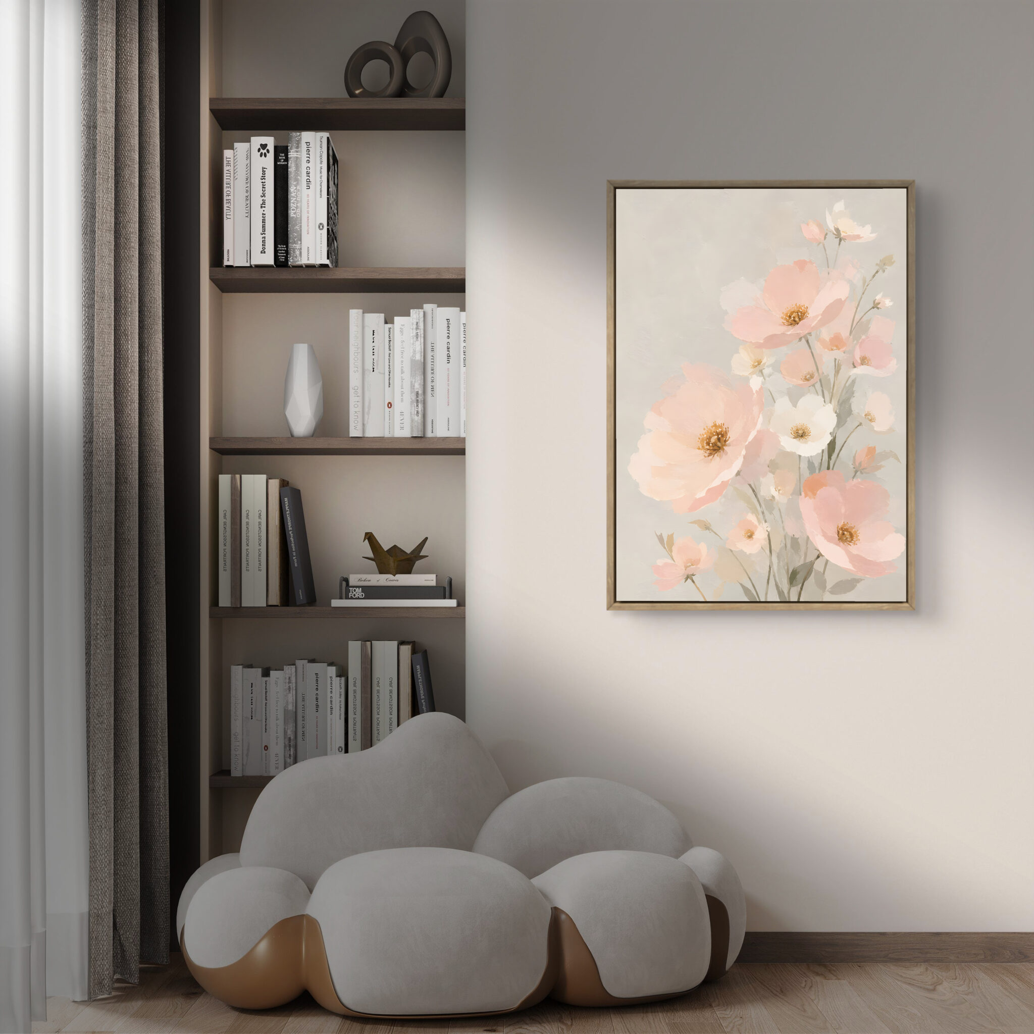 植物 インテリアアート｜淡いピンクの縦長フラワー