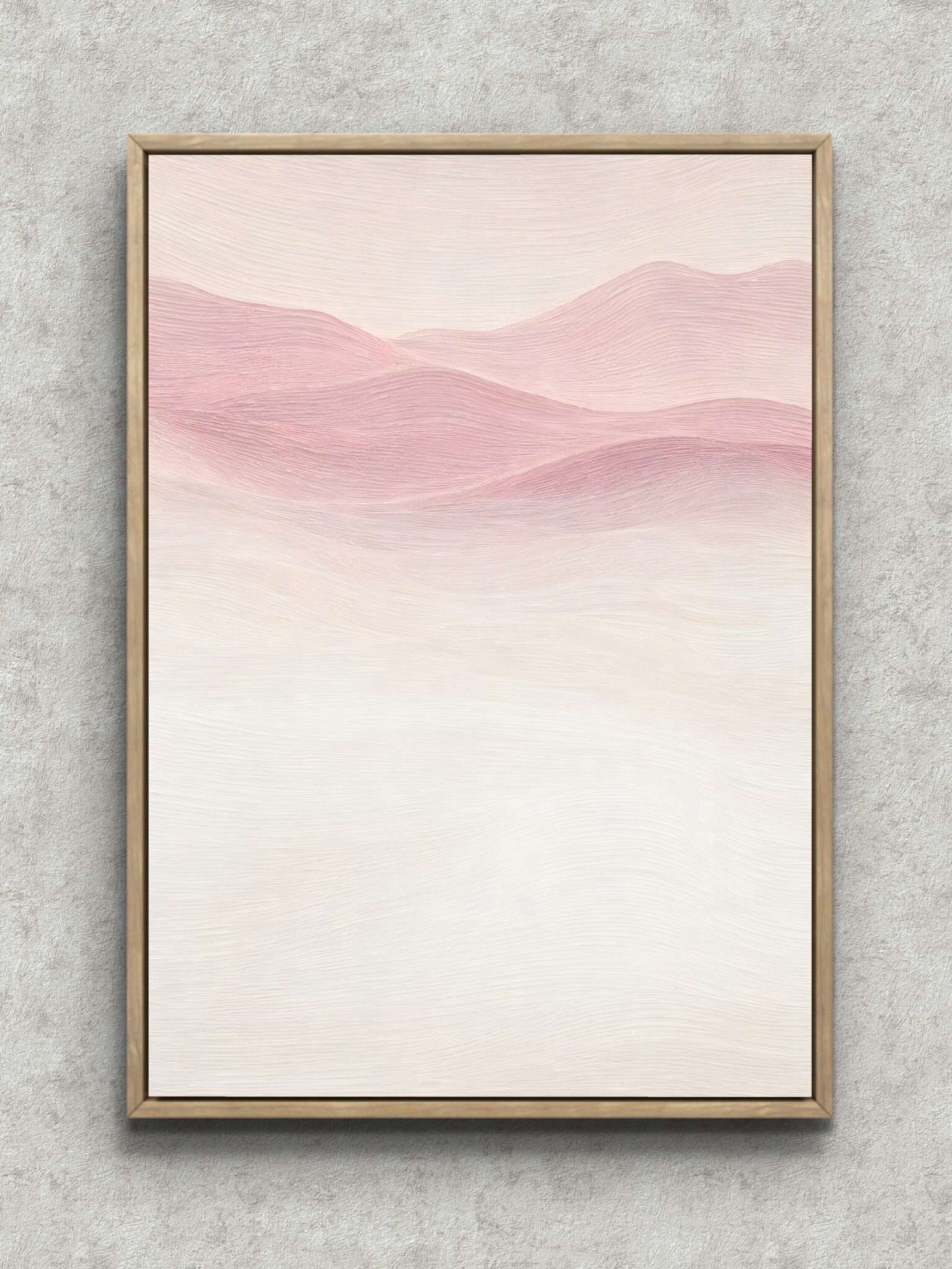 soft-pink-layer-abstract-interior-art-main-1-ma-10786.jpg 淡いピンクの層が波のように重なる抽象 インテリアアート フレーム設置イメージ