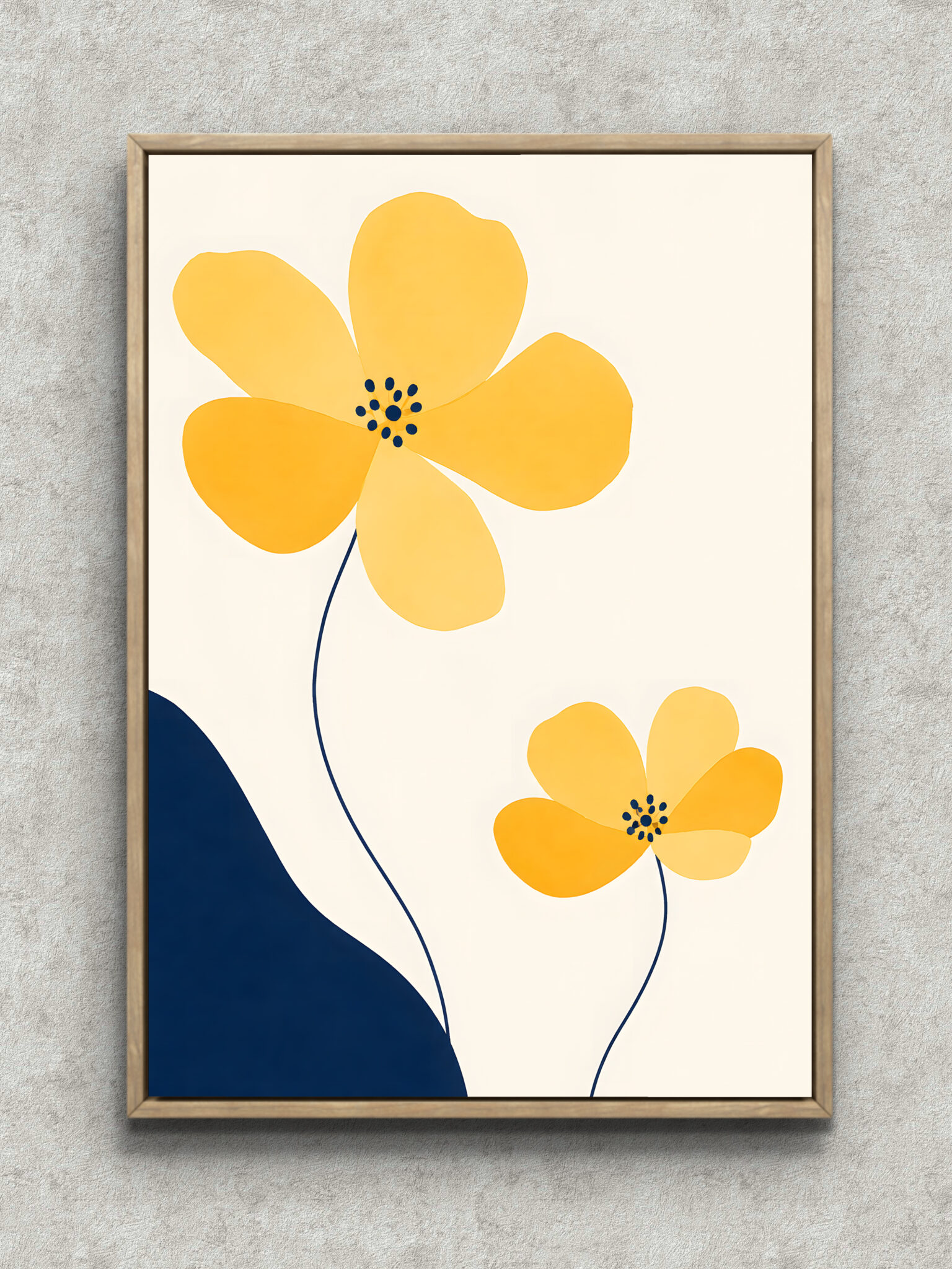 soft-yellow-flower-botanical-interior-art-main-1-ma-10656.jpg 大きな黄色い花と細い茎を描いた植物 インテリアアート フレーム設置イメージ