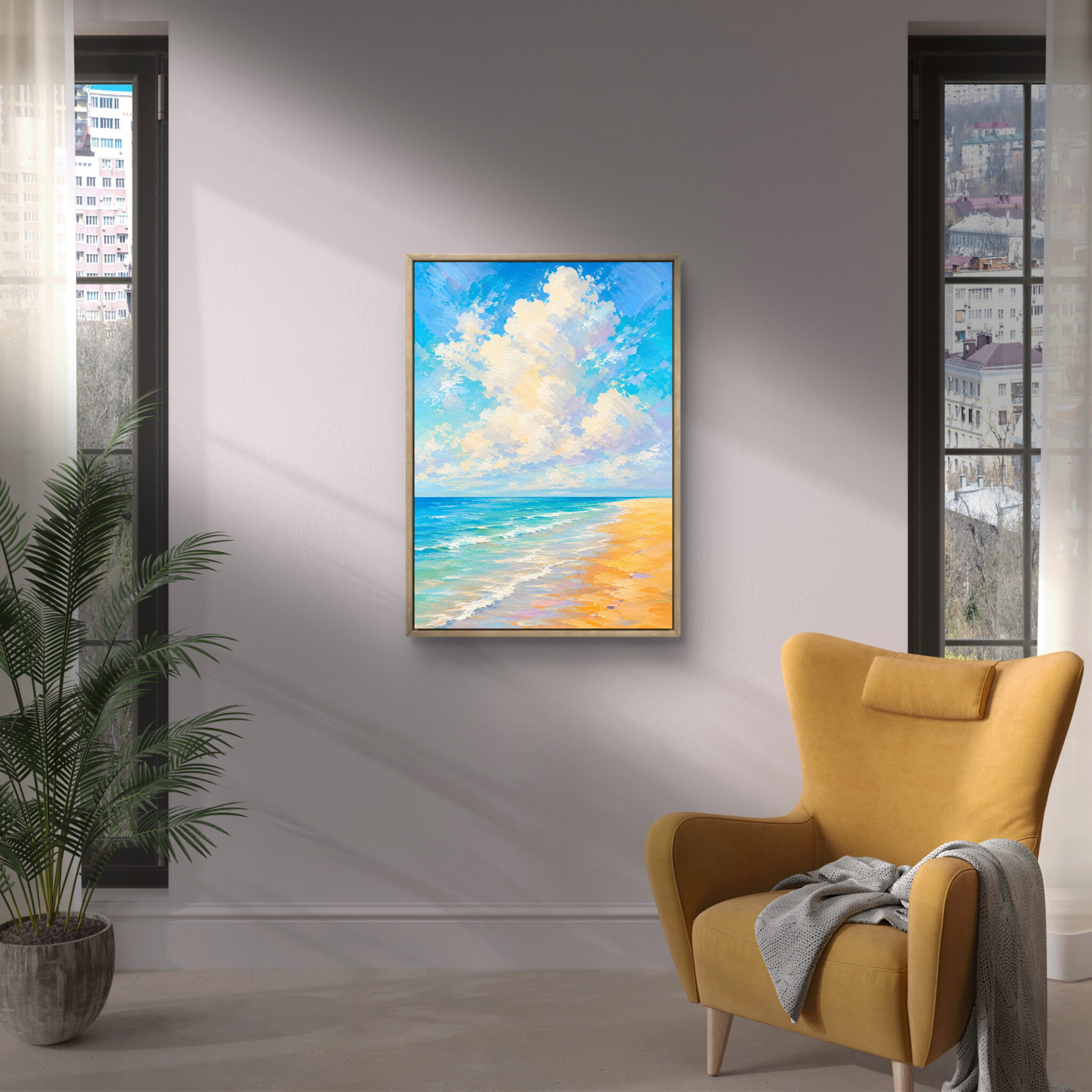 抽象 インテリアアート｜夏雲と海が広がる明るい風景
