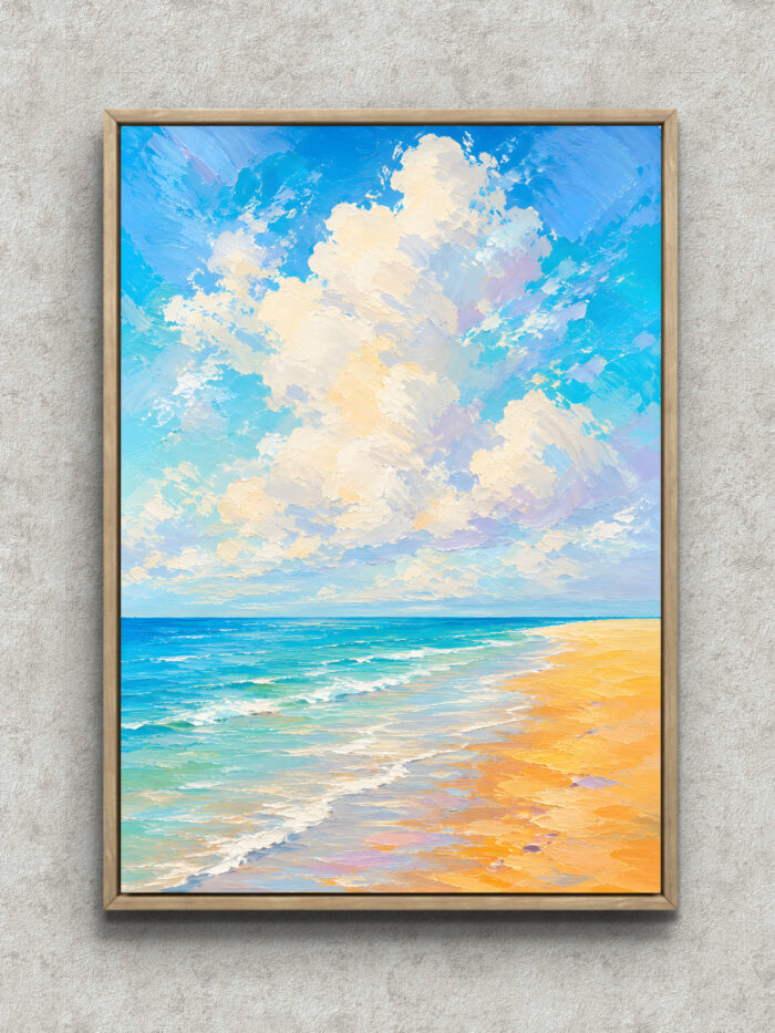 『影の詩人』 油彩画 F4 インテリア アート 海運 抽象 インテリアアート｜夏雲と海が広がる明るい風景