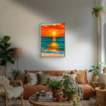 リビングに飾った夕日モチーフの海 絵画の海 絵画のアートパネル 設置イメージ 7