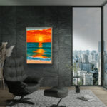 リビングに飾った夕日モチーフの海 絵画の海 絵画のアートパネル 設置イメージ 10