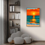 リビングに飾った夕日モチーフの海 絵画の海 絵画のアートパネル 設置イメージ 2