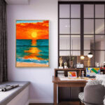 リビングに飾った夕日モチーフの海 絵画の海 絵画のアートパネル 設置イメージ 3
