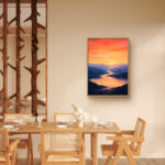 リビングに飾った夕焼け空モチーフの空 壁掛けアートの設置イメージのアートパネル 設置イメージ 2