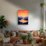 リビングに飾った夕焼け空モチーフの空 壁掛けアートの設置イメージのアートパネル 設置イメージ 4