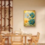 リビングに飾った青緑の花の植物 インテリアアート 設置イメージ 2