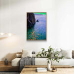 リビングに飾った青紫の海と崖の海 絵画の海 絵画のアートパネル 設置イメージ 3