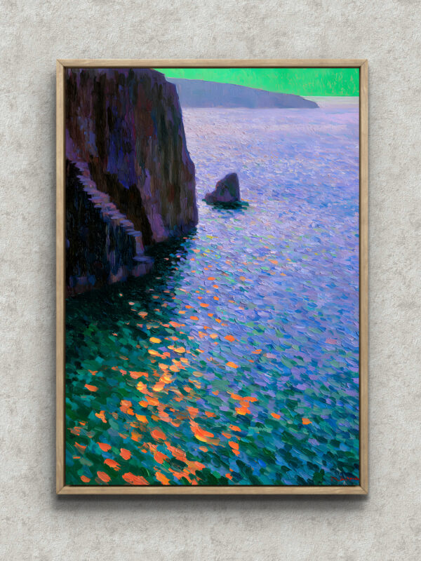 海 絵画｜青紫の海と崖が残す幻想的な景色