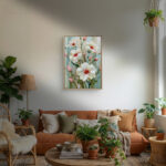 リビングに飾った白い花モチーフの植物 インテリアアート 設置イメージ 10