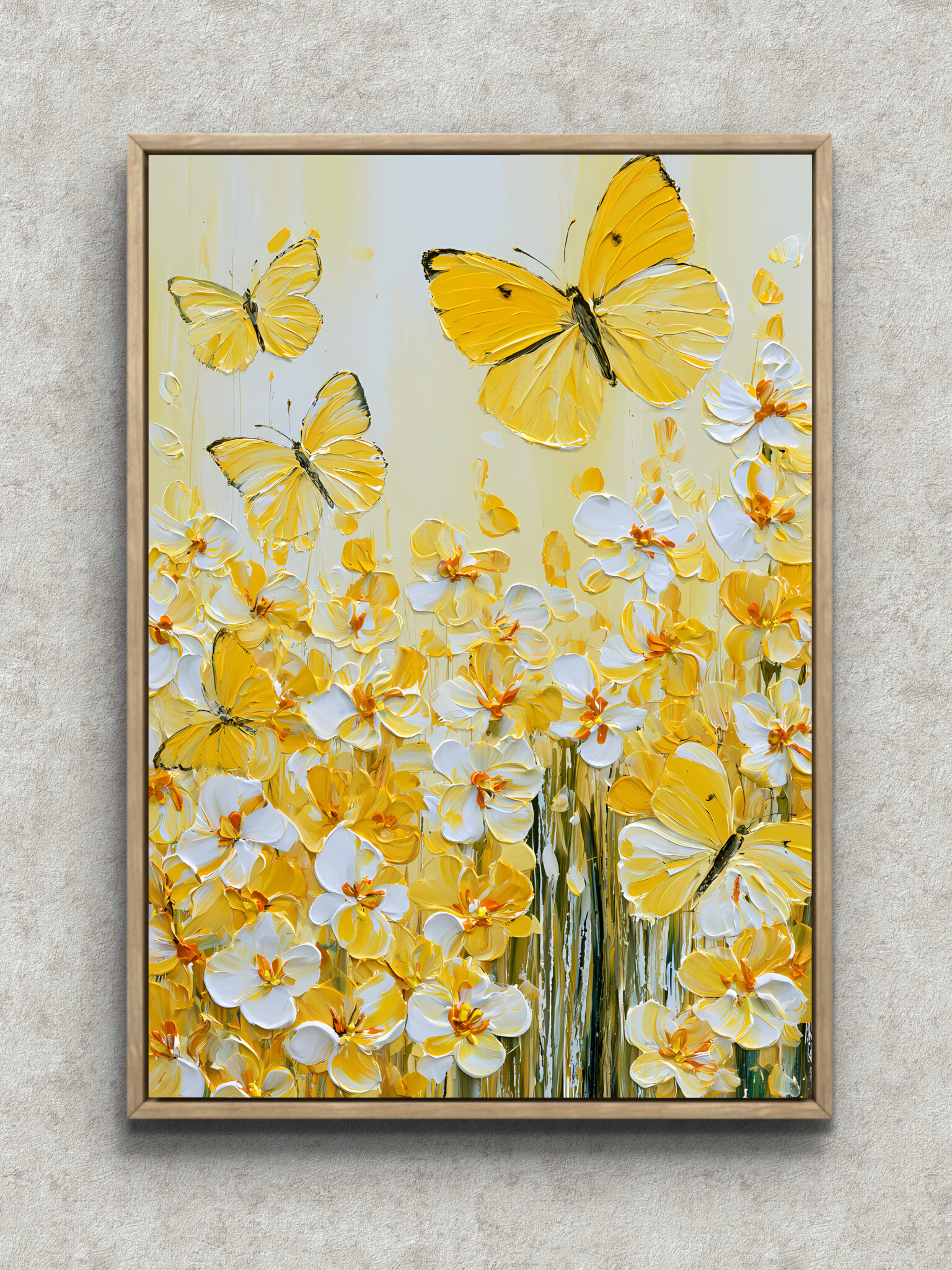 yellow-flower-butterfly-art-panel-main-1-ma-10600.jpg 黄と白の花に蝶が重なる黄色い花 アートパネル フレーム設置イメージ