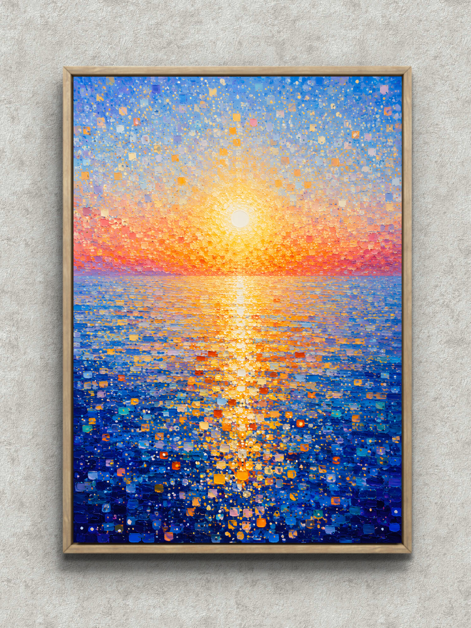blue-sunlit-sea-abstract-interior-art-main-1-ma-10925.jpg 青い海に太陽の光粒が広がる抽象 インテリアアート フレーム設置イメージ