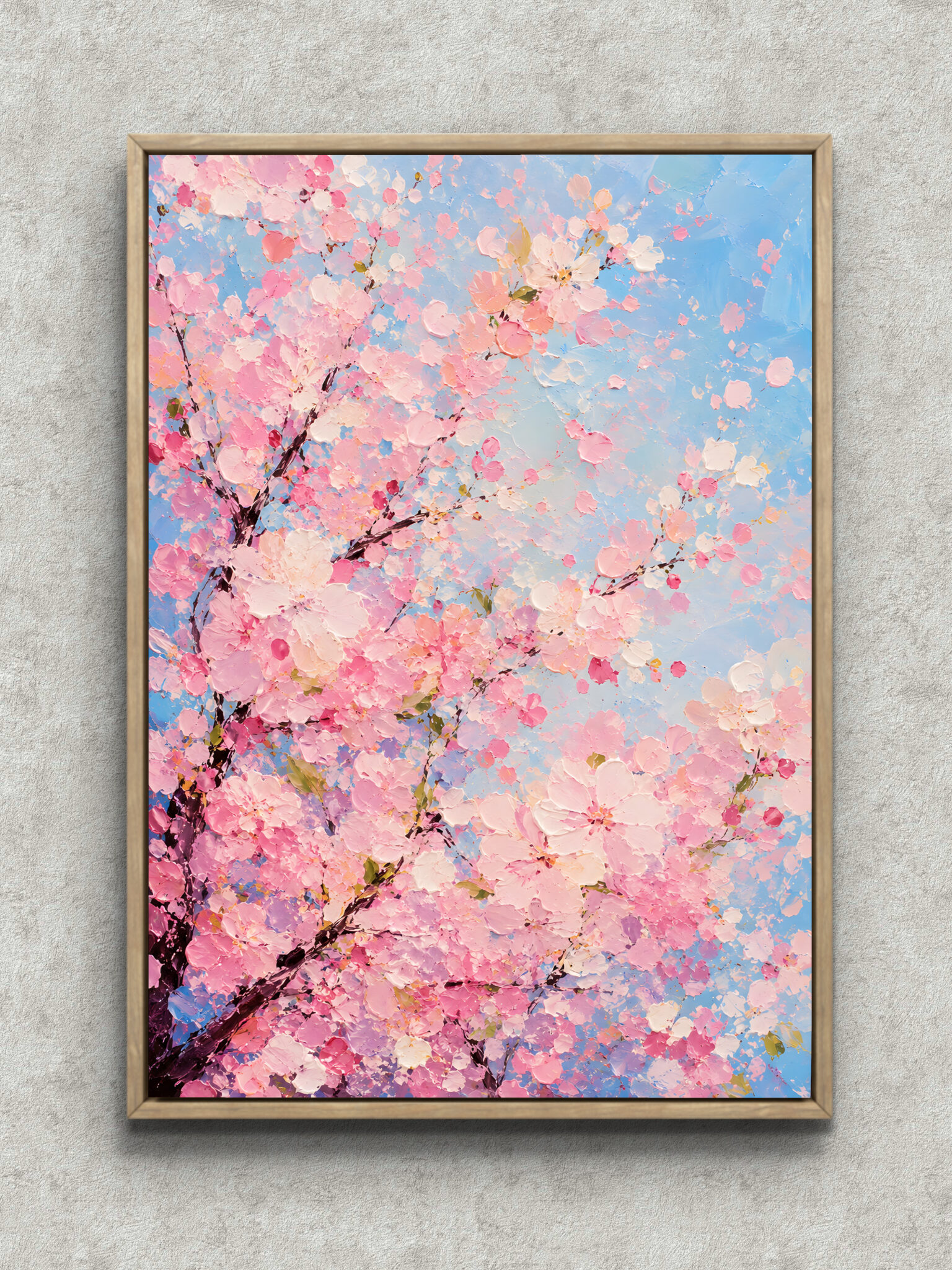 フラワー インテリアアート｜桜と青空が映える春の縦長作品