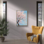 リビングに飾った桜モチーフのやわらかな縦長アートの設置イメージのアートパネル 設置イメージ 8
