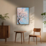 リビングに飾った桜モチーフのやわらかな縦長アートの設置イメージのアートパネル 設置イメージ 2