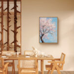 リビングに飾った桜モチーフのやわらかな縦長アートの設置イメージのアートパネル 設置イメージ 4