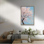 リビングに飾った桜モチーフのやわらかな縦長アートの設置イメージのアートパネル 設置イメージ 5