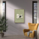 リビングに飾った淡いグリーンの犬モチーフ絵画のグリーン 絵画のアートパネル 設置イメージ 5