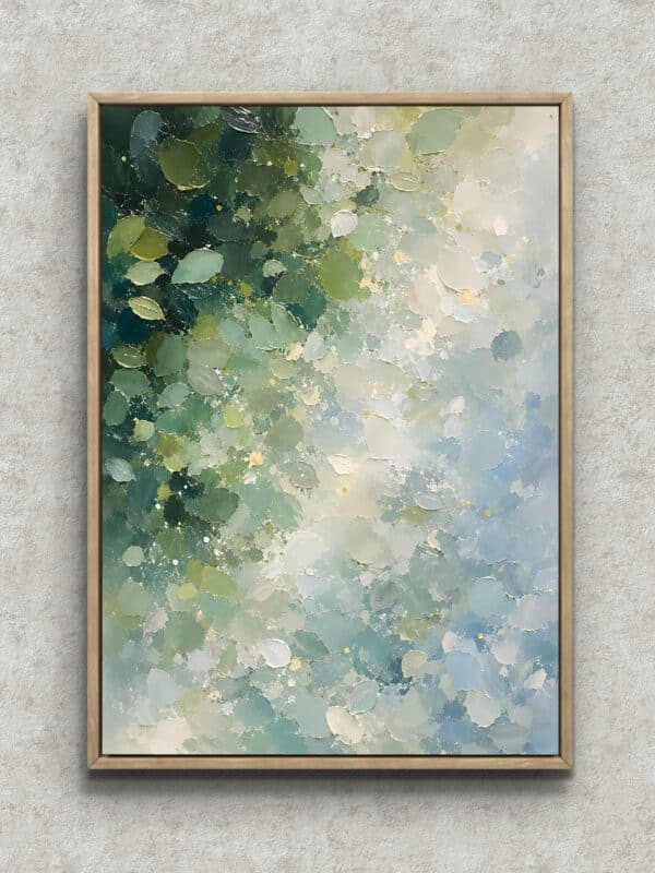 青苔の雫｜深緑から淡色へほどける抽象ボタニカルアート