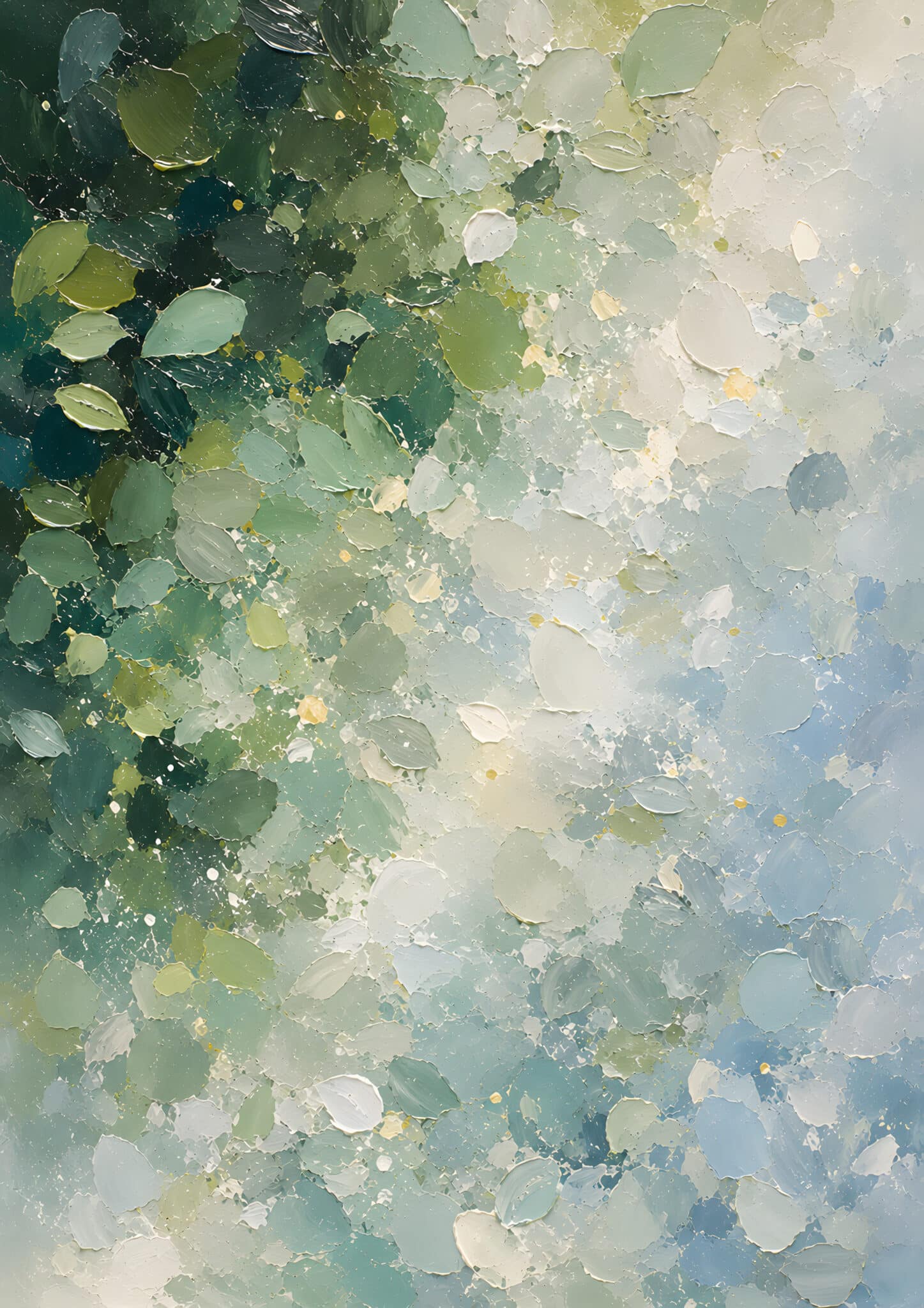 青苔の雫｜深緑から淡色へほどける抽象ボタニカルアート