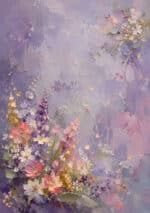 淡いラベンダー背景に花束が斜めに広がるフラワーアートパネル