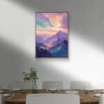 リビングに飾ったラベンダー雪山モチーフの絵画 インテリアのアートパネル 設置イメージ 8