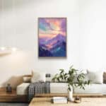 リビングに飾ったラベンダー雪山モチーフの絵画 インテリアのアートパネル 設置イメージ 9